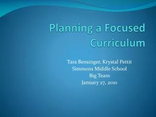 Planning a Focused Curriculum