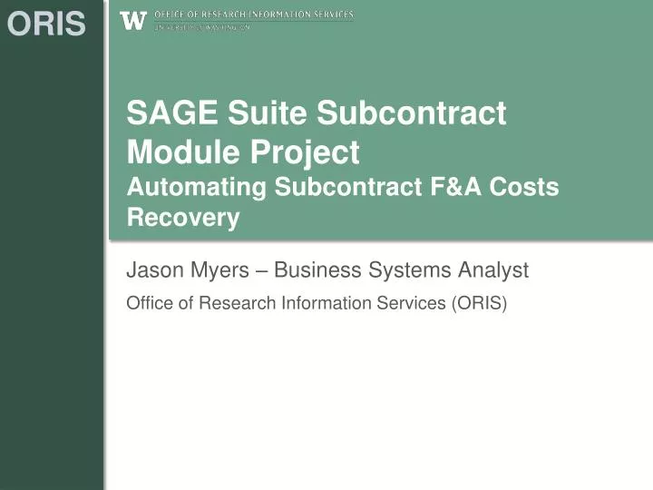 sage suite subcontract module project automating subcontract f a costs recovery