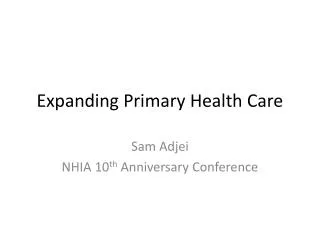Expanding Primary Health Care