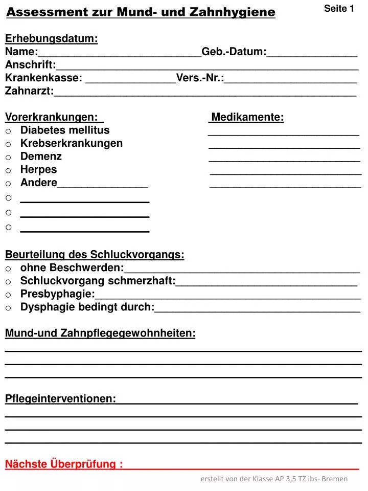 assessment zur mund und zahnhygiene