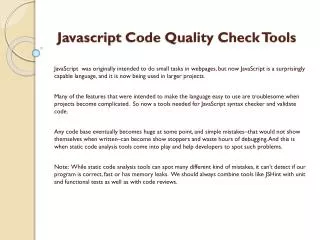 Javascript Code Quality Check Tools