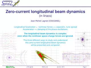 Zero-current longitudinal beam dynamics (in linacs) Jean-Michel Lagniel (CEA/GANIL)
