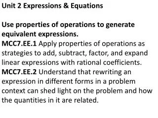 Unit 2 Expressions &amp; Equations