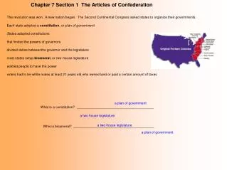 Chapter 7 Section 1 The Articles of Confederation