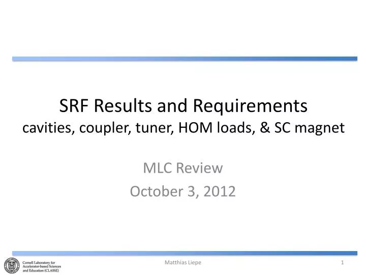 srf results and requirements cavities coupler tuner hom loads sc magnet