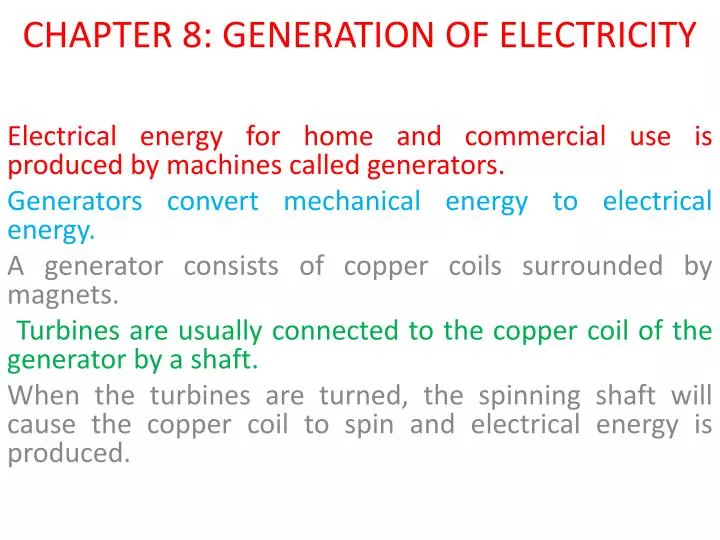 chapter 8 generation of electricity