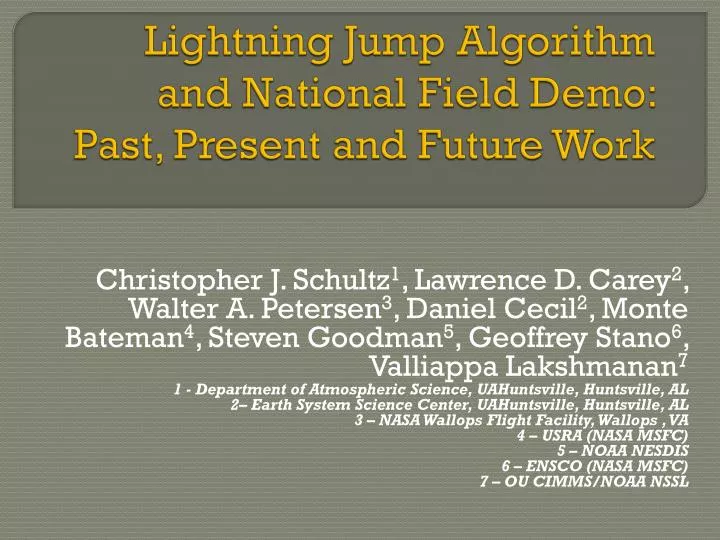 lightning jump algorithm and national field demo past present and future work