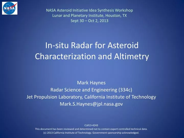 in situ radar for asteroid characterization and altimetry