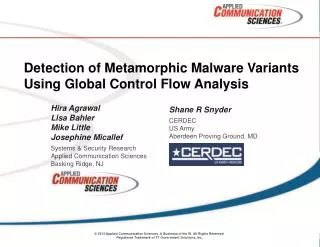 Detection of Metamorphic Malware Variants Using Global Control Flow Analysis