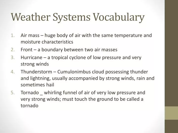 weather systems vocabulary