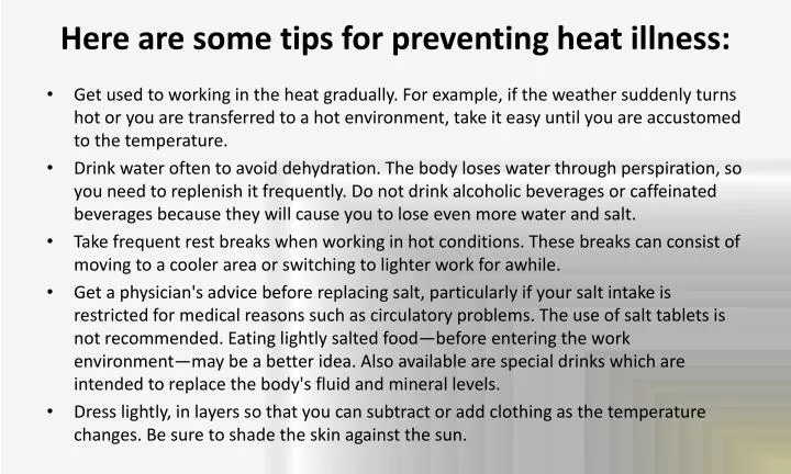 here are some tips for preventing heat illness