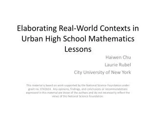 Elaborating Real-World Contexts in Urban High School Mathematics Lessons