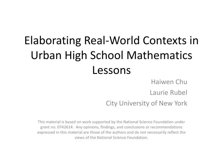 elaborating real world contexts in urban high school mathematics lessons