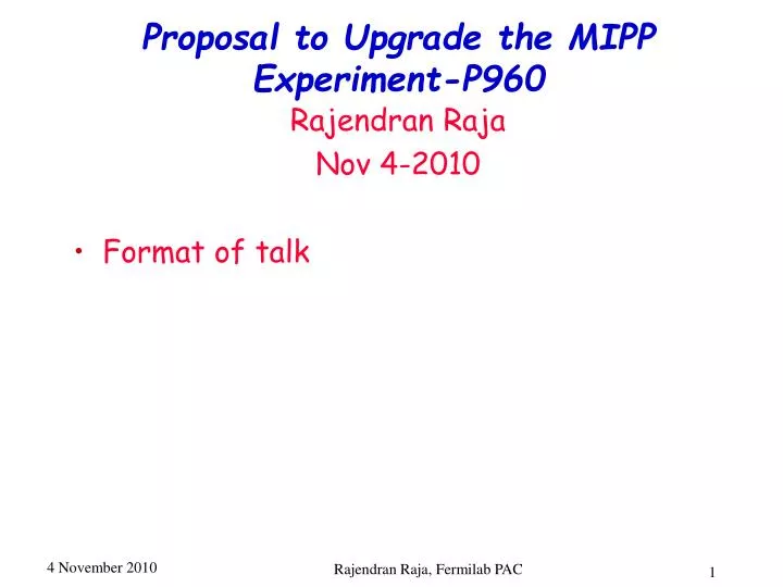 proposal to upgrade the mipp experiment p960