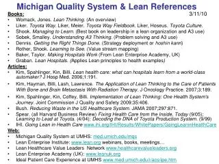 Michigan Quality System &amp; Lean References