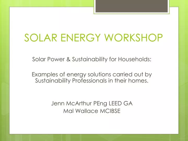 solar energy workshop