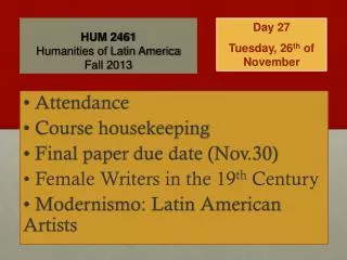 HUM 2461 Humanities of Latin America Fall 2013