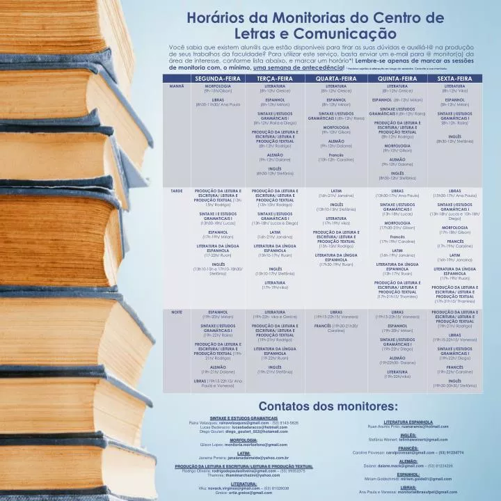 hor rios da monitorias do centro de letras e comunica o