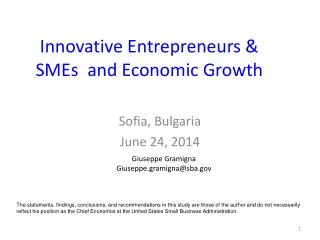 Innovative Entrepreneurs &amp; SMEs and Economic Growth