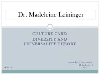 Culture Care: Diversity and universality theory