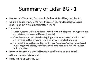 Summary of Lidar BG - 1