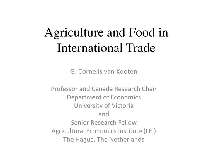 agriculture and food in international trade