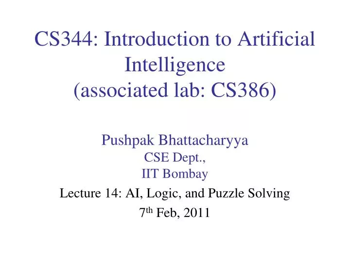 cs344 introduction to artificial intelligence associated lab cs386