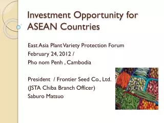 Investment Opportunity for ASEAN Countries