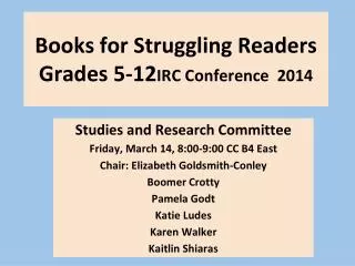 Books for Struggling Readers Grades 5-12 IRC Conference 2014