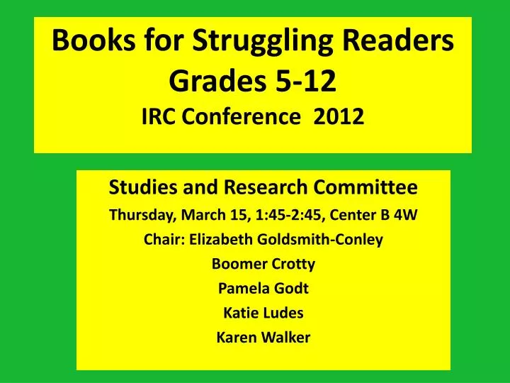 books for struggling readers grades 5 12 irc conference 2012