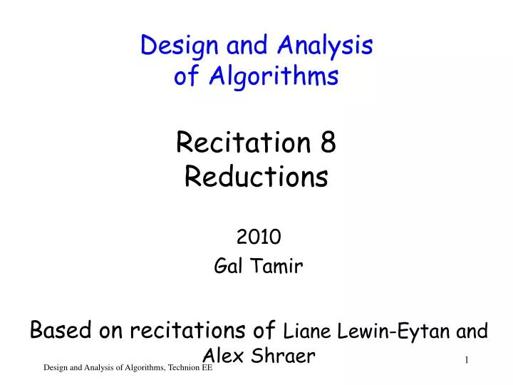 design and analysis of algorithms recitation 8 reductions