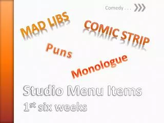 Studio Menu Items 1 st six weeks