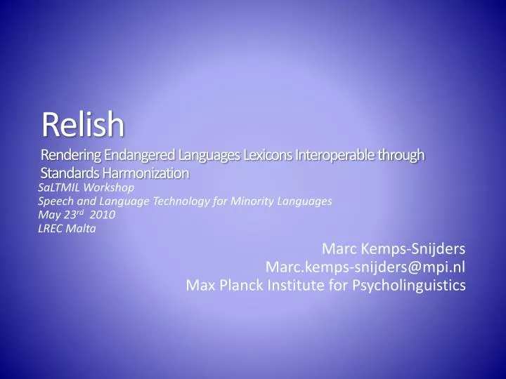 relish rendering endangered languages lexicons interoperable through standards harmonization