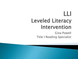 LLI Leveled Literacy Intervention
