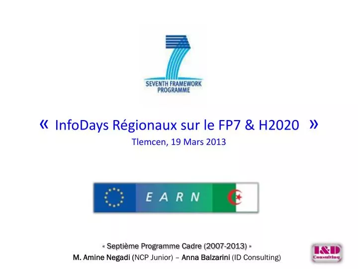 i nfodays r gionaux sur le fp7 h2020 tlemcen 19 mars 2013