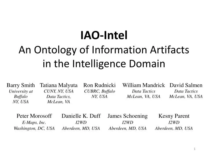 iao intel an ontology of information artifacts in the intelligence domain