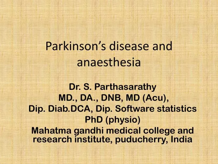 parkinson s disease and anaesthesia