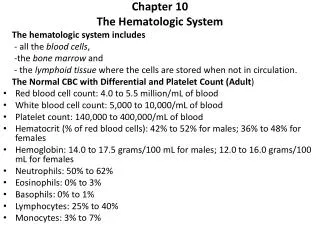 Chapter 10 The Hematologic System The hematologic system includes - all the blood cells ,