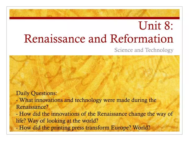unit 8 renaissance and reformation