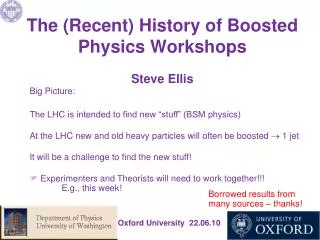 The (Recent) History of Boosted Physics Workshops Steve Ellis