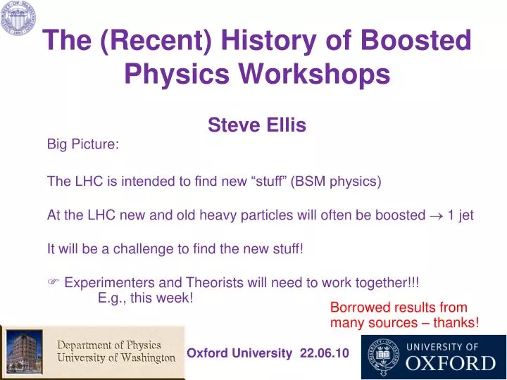 the recent history of boosted physics workshops steve ellis
