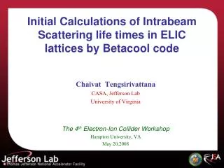 Initial Calculations of Intrabeam Scattering life times in ELIC lattices by Betacool code