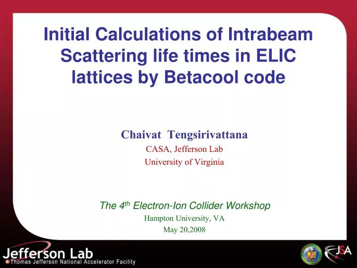 initial calculations of intrabeam scattering life times in elic lattices by betacool code