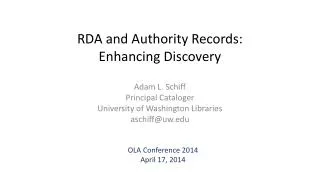 RDA and Authority Records: Enhancing Discovery