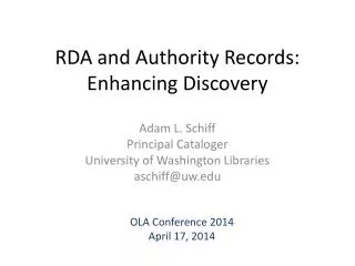 RDA and Authority Records: Enhancing Discovery