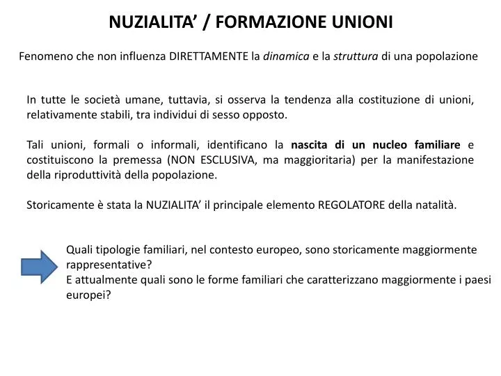 nuzialita formazione unioni