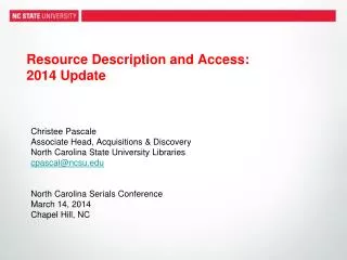 Resource Description and Access: 2014 Update