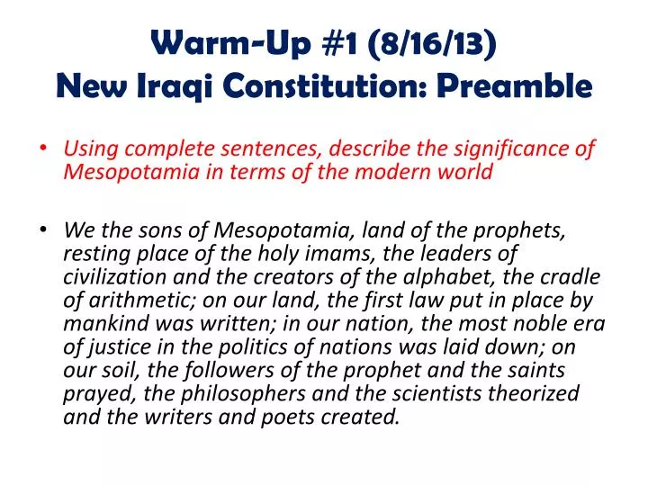 warm up 1 8 16 13 new iraqi constitution preamble