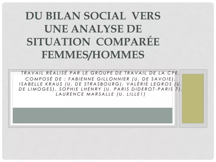 du bilan social vers une analyse de situation compar e femmes hommes