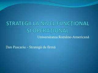 strategii la nivel func ional si opera ional